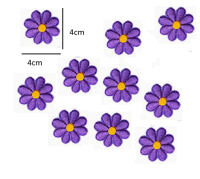 Strijkemblemen bloemen paars 10 stuks