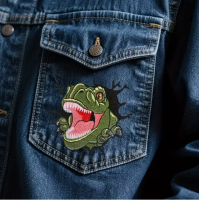 Strijkembleem uitbrekende t rex