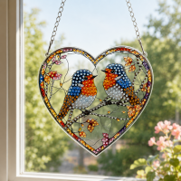 Diamond painting raamdecoratie hart vogels